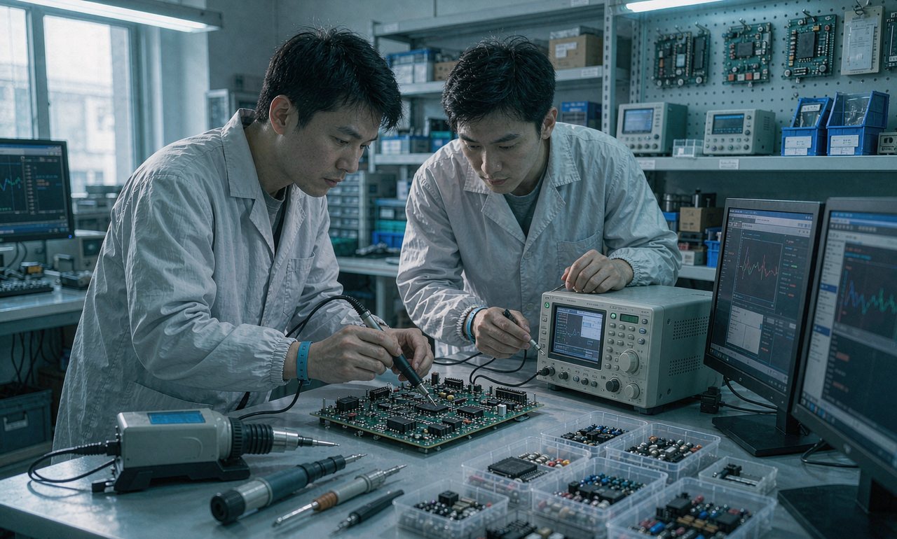 赛谷研发团队在实验室调试控制板